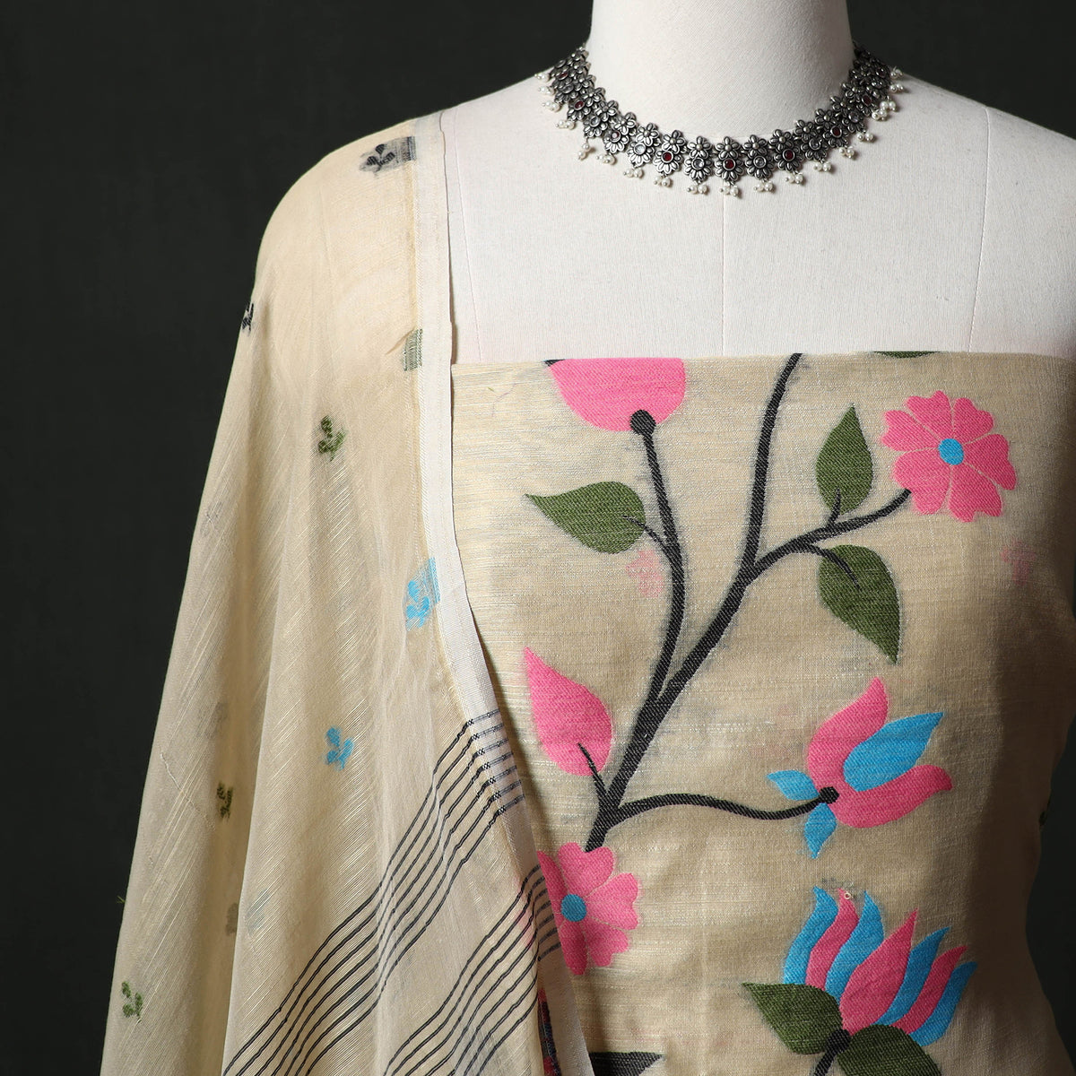 Jamdani Silk Cotton 2pc Unstitched Dress Material Kurta Set 36
