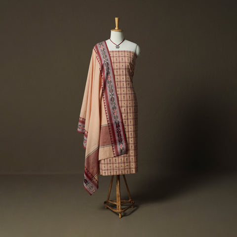 Jacquard Woven Cotton 2pc Unstitched Dress Material Kurta Set with Jewellery 10