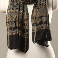 Black - Handloom Chanderi Silk Block Printed Ajrakh Stole 11