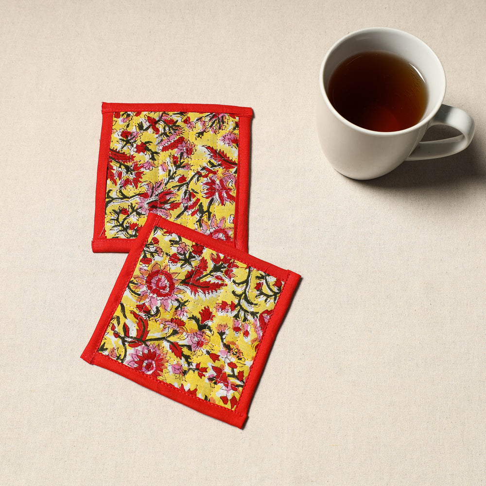 Handcrafted Sanganeri Floral Print Coaster (Set of 2) 07