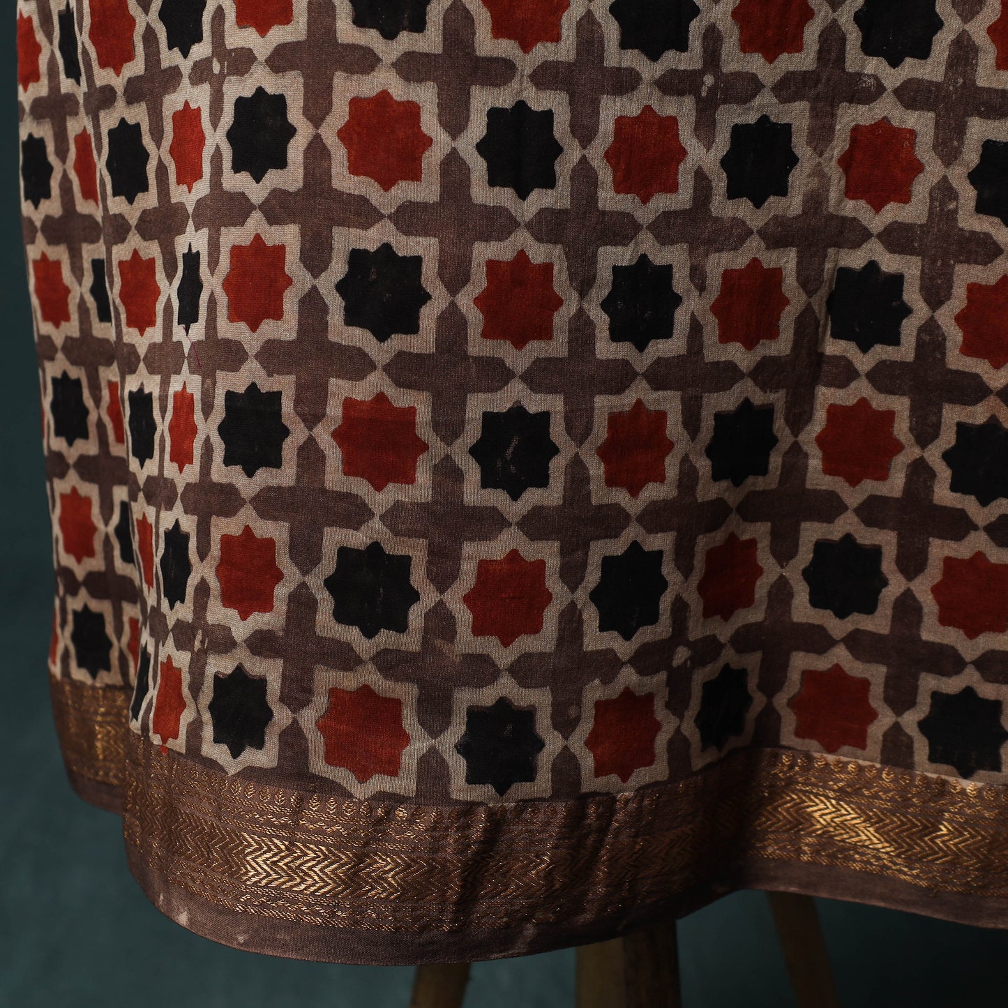 Brown - Ajrakh Hand Block Print Natural Dyed Maheshwari Silk 2pc Unstitched Dress Material Kurta Set 28