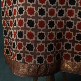 Brown - Ajrakh Hand Block Print Natural Dyed Maheshwari Silk 2pc Unstitched Dress Material Kurta Set 28