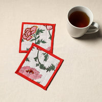 Handcrafted Sanganeri Floral Print Coaster (Set of 2) 06