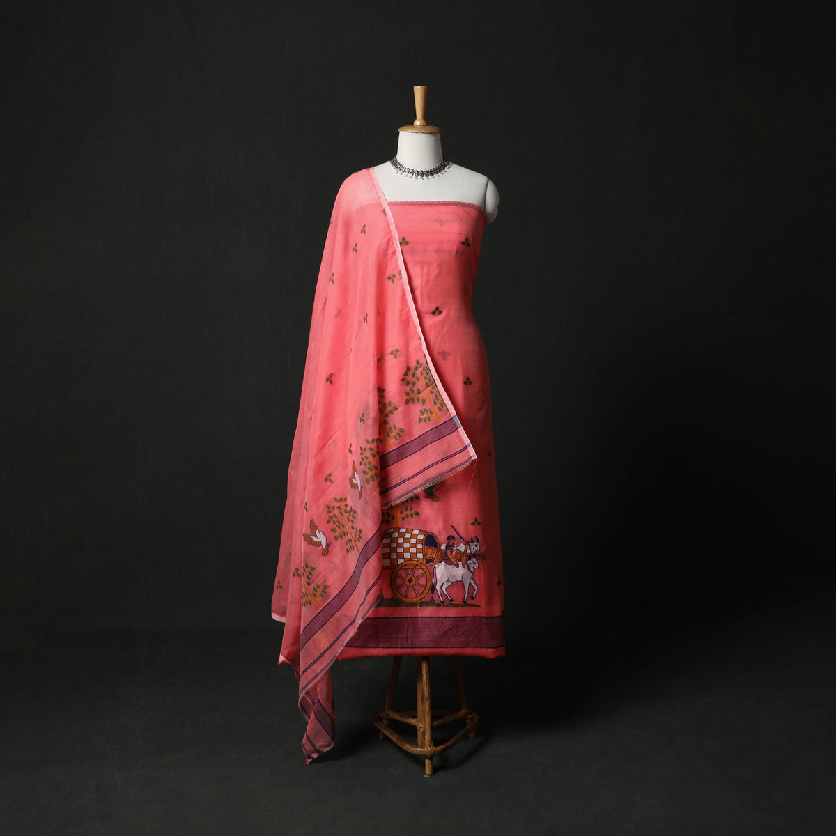 Jamdani Silk Cotton 2pc Unstitched Dress Material Kurta Set 37