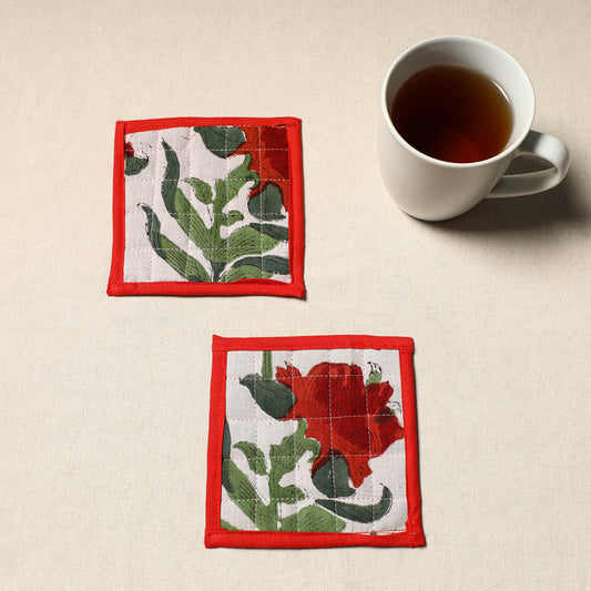 Handcrafted Sanganeri Floral Print Coaster (Set of 2) 05