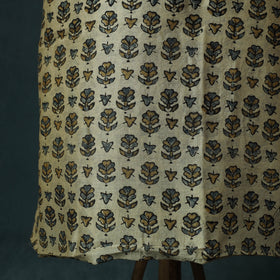 Beige - Ajrakh Hand Block Print Natural Dyed Maheshwari Silk 2pc Unstitched Dress Material Kurta Set 29