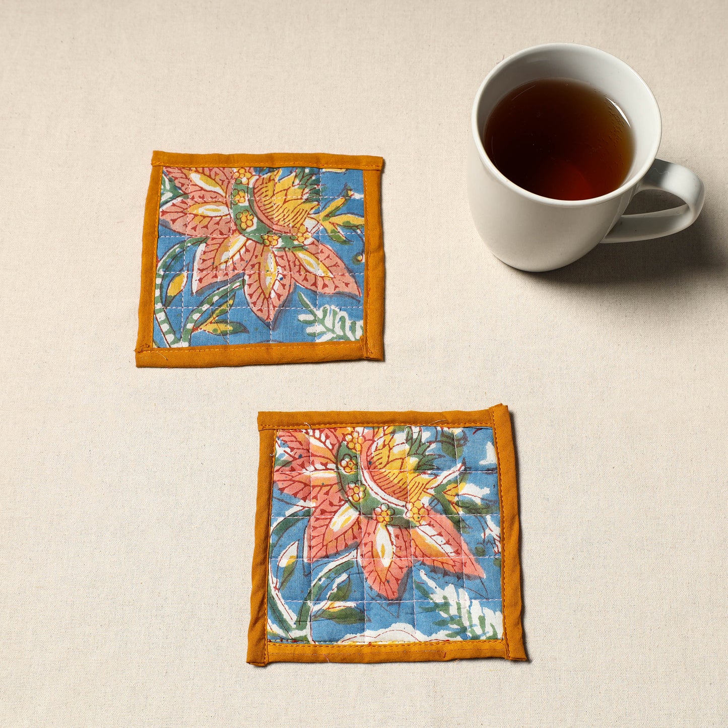 Handcrafted Sanganeri Floral Print Coaster (Set of 2) 04