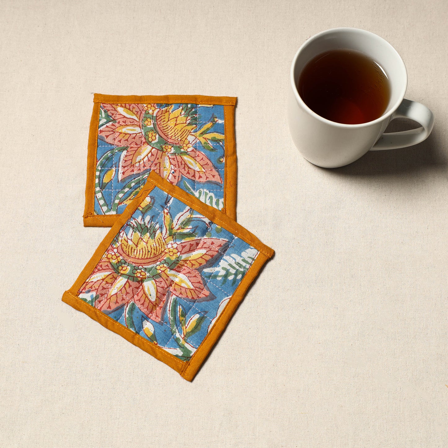 Handcrafted Sanganeri Floral Print Coaster (Set of 2) 04