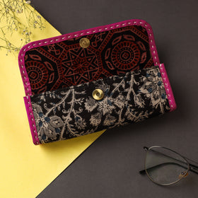 Black Handcrafted Kutch Leather Block Printed Spectacle Case
