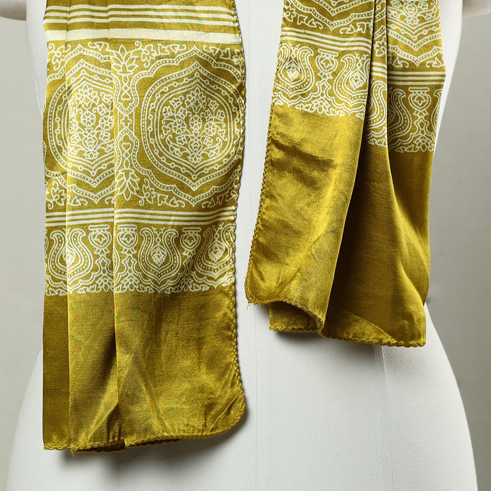 Green - Ajrakh Printed Mashru Silk Stole 52