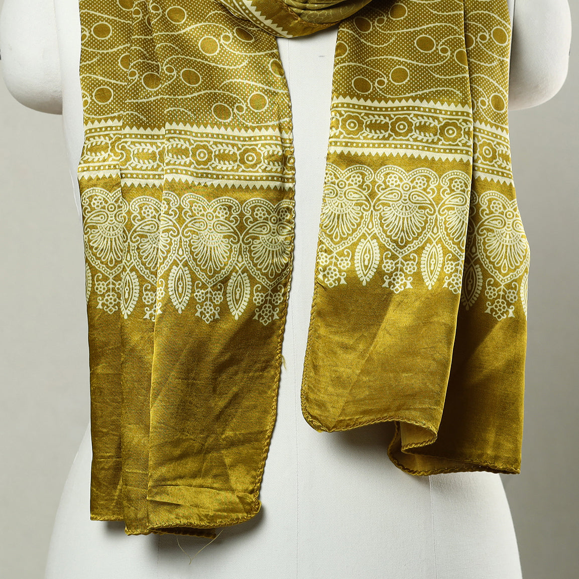 Green - Ajrakh Printed Mashru Silk Stole 51