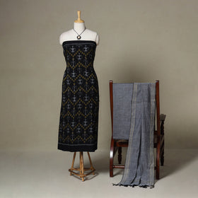 Black - 3pc unstitched maniabandha ikat dress material