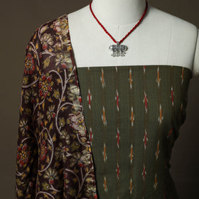 Pochampally Ikat Weave Cotton 2pc Unstitched Dress Material Kurta Set with Jewellery 12