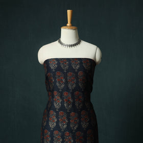 Blue - Ajrakh Hand Block Print Natural Dyed Maheshwari Silk 2pc Unstitched Dress Material Kurta Set 31