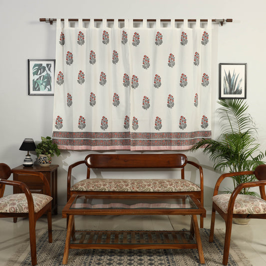 Pink - Sanganeri Block Printed Cotton Window Curtain (5 x 3.5 Feet) (Single Piece)