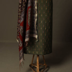 Pochampally Ikat Weave Cotton 2pc Unstitched Dress Material Kurta Set with Jewellery 12