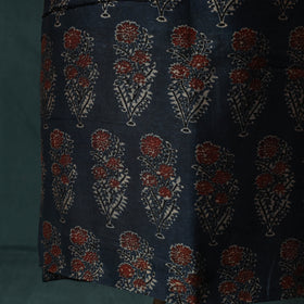 Blue - Ajrakh Hand Block Print Natural Dyed Maheshwari Silk 2pc Unstitched Dress Material Kurta Set 31