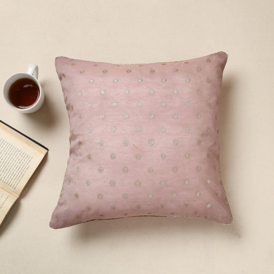Purple - Banarasi Handwoven Zari Work Silk Cotton Cushion Cover (16 x 16 in) 10