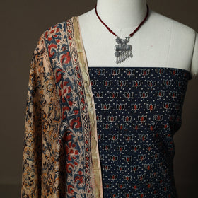 Ajrakh Hand Block Print Cotton 2pc Unstitched Dress Material Kurta Set with Jewellery 13