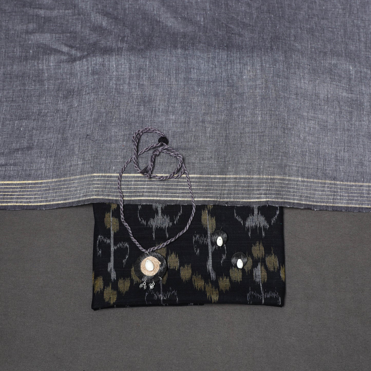 Black - 3pc unstitched maniabandha ikat dress material