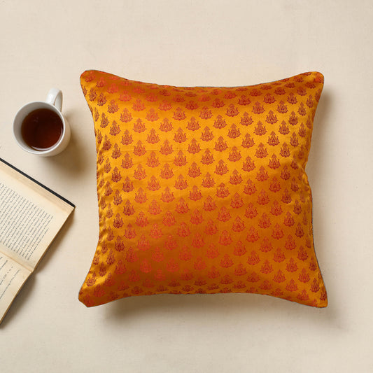 Orange - Banarasi Handwoven Cut Work Silk Cotton Cushion Cover (16 x 16 in) 11