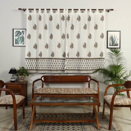 Brown - Sanganeri Block Printed Cotton Window Curtain (5 x 3.5 Feet) (Single Piece)