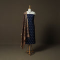 Pochampally Double Ikat Cotton 2pc Unstitched Dress Material Kurta Set with Jewellery 14