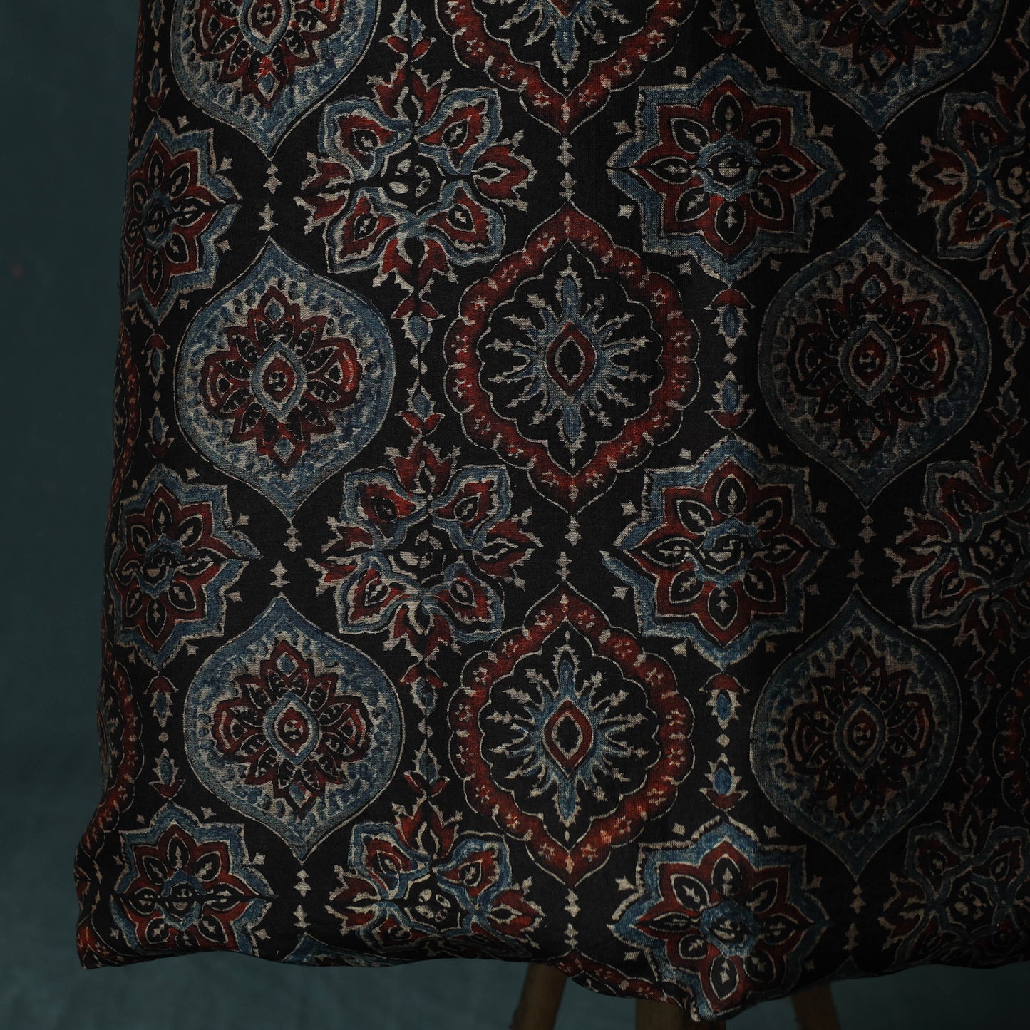 Black - Ajrakh Hand Block Print Natural Dyed Maheshwari Silk 2pc Unstitched Dress Material Kurta Set 33
