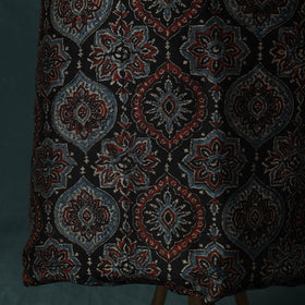 Black - Ajrakh Hand Block Print Natural Dyed Maheshwari Silk 2pc Unstitched Dress Material Kurta Set 33
