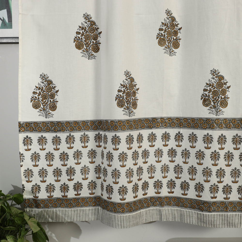 Brown - Sanganeri Block Printed Cotton Window Curtain (5 x 3.5 Feet) (Single Piece)