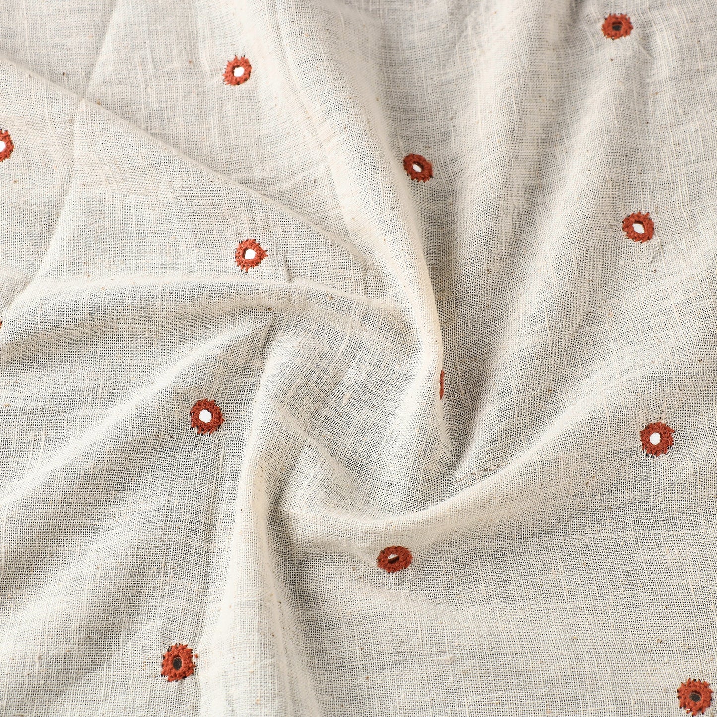 Beige - Organic Kala Cotton Handloom Mirror Work Fabric