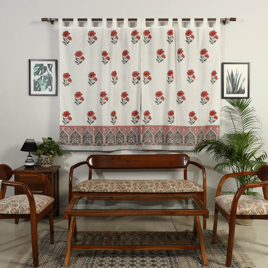 Red - Sanganeri Block Printed Cotton Window Curtain (5 x 3.5 Feet) (Single Piece)