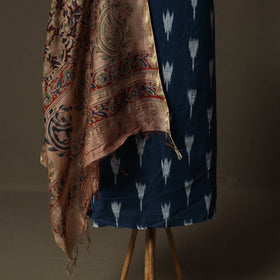 Pochampally Ikat Weave Cotton 2pc Unstitched Dress Material Kurta Set with Jewellery 15