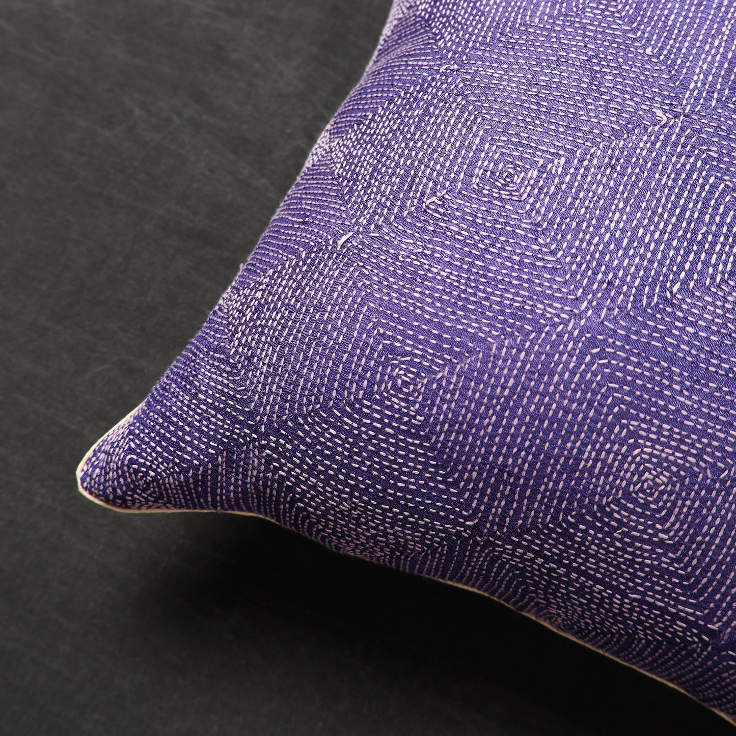 Purple - Tussar Silk Bengal Kantha Work Cushion Cover 19