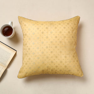 Yellow - Banarasi Handwoven Zari Work Silk Cotton Cushion Cover (16 x 16 in) 15