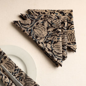 Set of 4 - Multicolor Kalamkari Block Printed Cotton Table Napkins