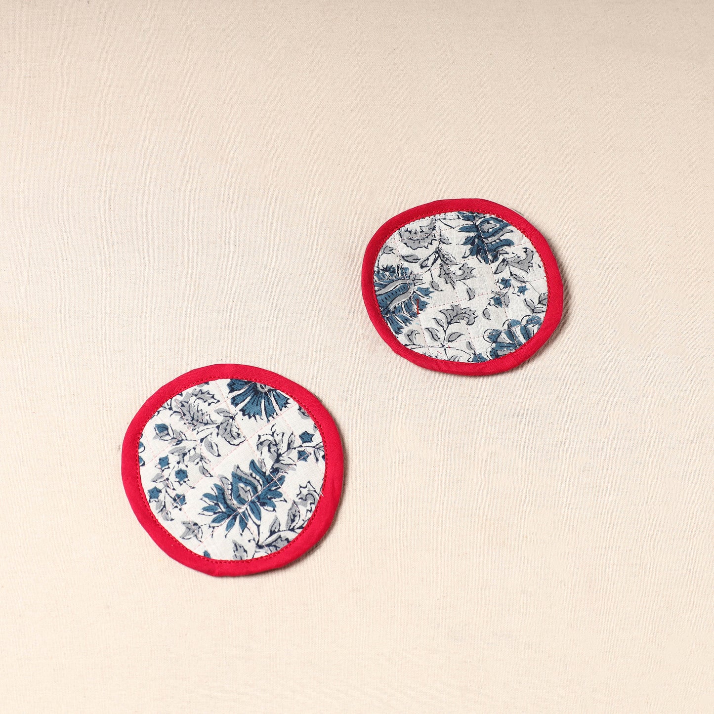 Red - Handcrafted Sanganeri Print Coaster (Set of 2) 02