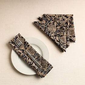 Set of 4 - Multicolor Kalamkari Block Printed Cotton Table Napkins