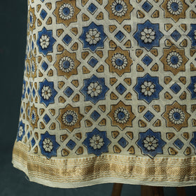 Beige - Ajrakh Hand Block Print Natural Dyed Maheshwari Silk 2pc Unstitched Dress Material Kurta Set 34