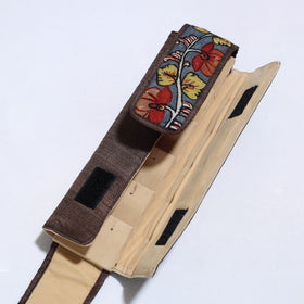 Brown Handpainted Kalamkari Natural Dyed Ghicha Silk Earrings Pouch 22