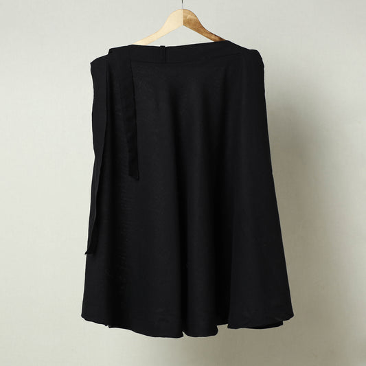 Black - Plain Handloom Jhiri Cotton Wrap Around Skirt
