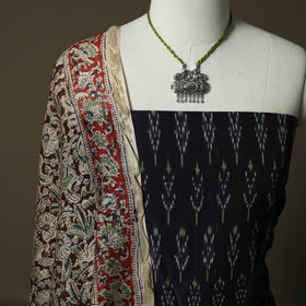 Pochampally Ikat Weave Mercerised Cotton 2pc Unstitched Dress Material Kurta Set with Jewellery 16