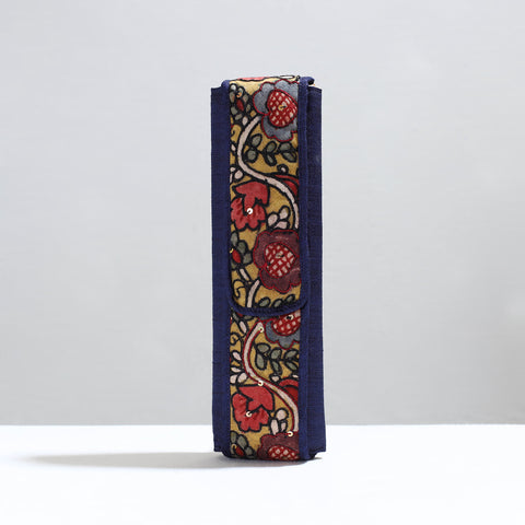 Blue Handpainted Kalamkari Natural Dyed Ghicha Silk Earrings Pouch 01 