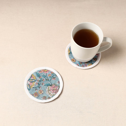 Grey - Handcrafted Sanganeri Print Coaster (Set of 2) 03