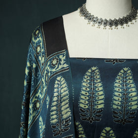 Blue - Ajrakh Hand Block Print Natural Dyed Modal Silk 2pc Unstitched Dress Material Kurta Set 35