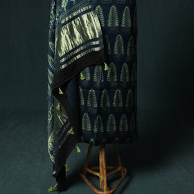 Blue - Ajrakh Hand Block Print Natural Dyed Modal Silk 2pc Unstitched Dress Material Kurta Set 35