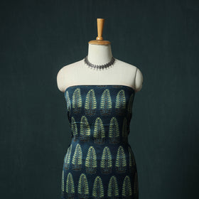 Blue - Ajrakh Hand Block Print Natural Dyed Modal Silk 2pc Unstitched Dress Material Kurta Set 35