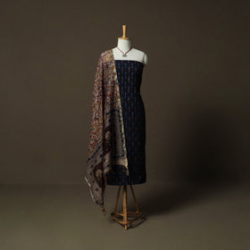 Pochampally Ikat Weave Cotton 2pc Unstitched Dress Material Kurta Set with Jewellery 17