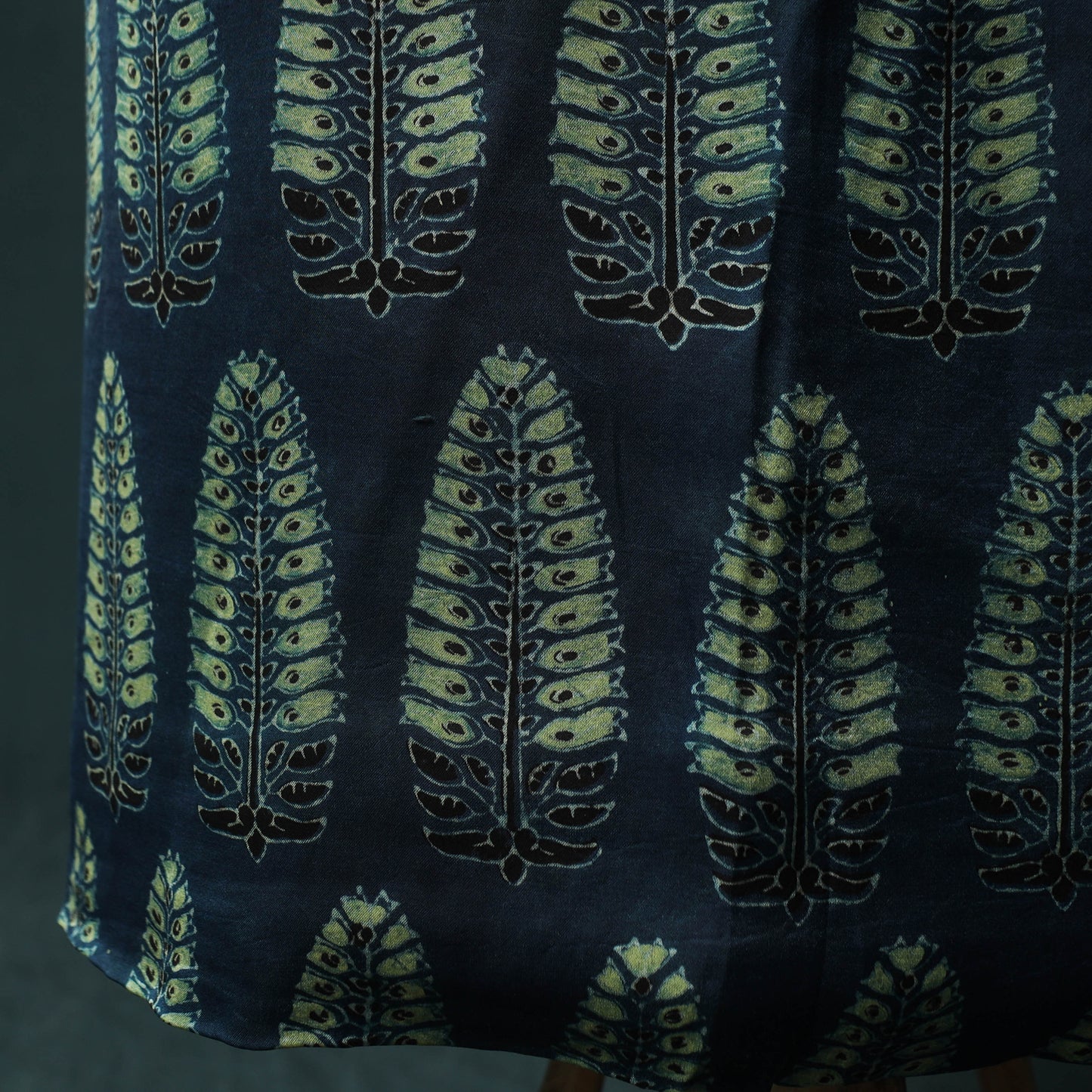 Blue - Ajrakh Hand Block Print Natural Dyed Modal Silk 2pc Unstitched Dress Material Kurta Set 35