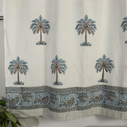 White - Sanganeri Block Printed Cotton Window Curtain (5 x 3.5 Feet) (Single Piece)